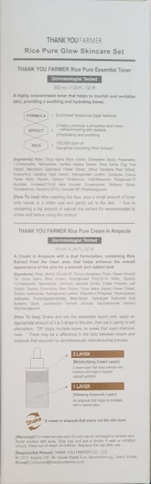 THANKYOU FARMER Rice Pure Skincare Set, Full Size Toner(7.03 fl oz) + Mini Size Ampoule(0.35 fl oz) Korean Skincare Set, Glass Skin