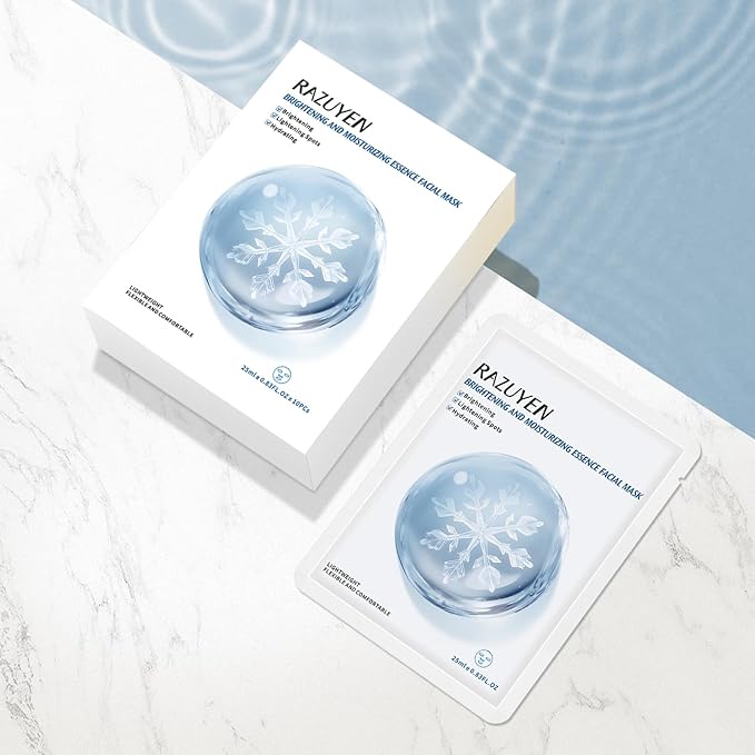 Brightening Hydrating Face Mask, Glowing & Moisturizing Face Mask with Niacinamide, Rosa Water and Arbutin, Rose Face Mask For All skin types, Added Fragrance Free,10 PCS