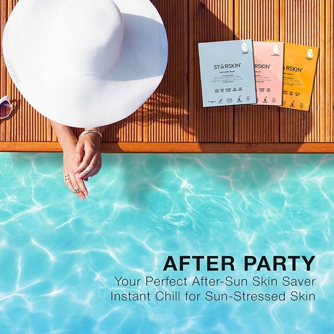 STARSKIN After Party 1x40g, Bio-Cellulose Brightening Face Mask for all Skin Types, Korean Skincare Mask infused with Vitamin C Serum and Niacinamide, Energizing and Soothing, K Beauty Skincare