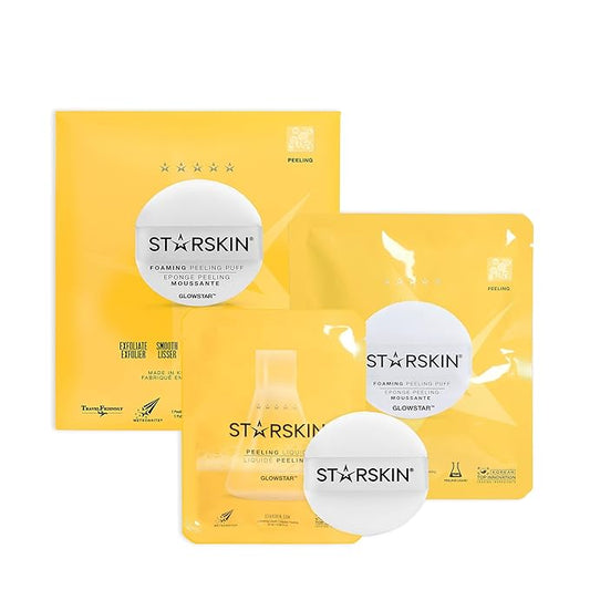 STARSKIN Glowstar, Facial Radiance Pads with Lactic and Glycolic Acid, AHA Exfoliant infused with Vitamin C Serum, Face Peeling Puff, Optimal for Soft Scrub, K Beauty Skincare