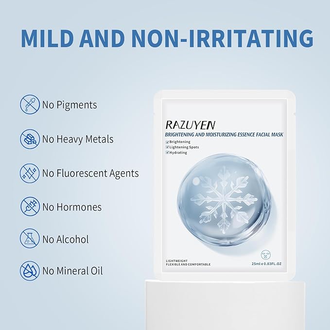 Brightening Hydrating Face Mask, Glowing & Moisturizing Face Mask with Niacinamide, Rosa Water and Arbutin, Rose Face Mask For All skin types, Added Fragrance Free,10 PCS