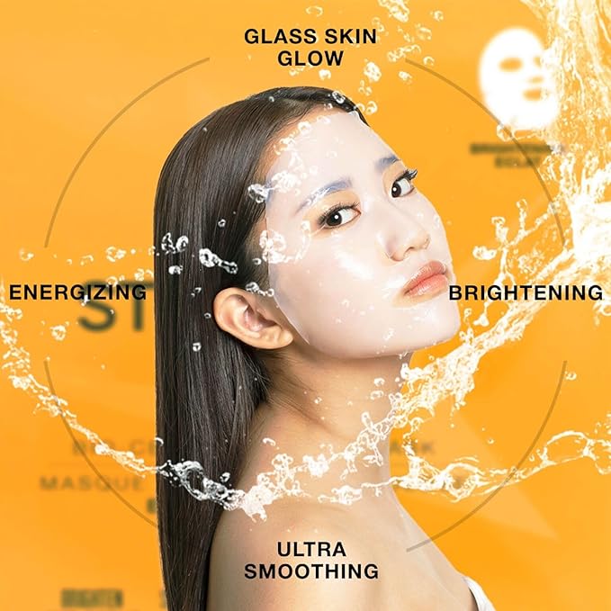 STARSKIN After Party 1x40g, Bio-Cellulose Brightening Face Mask for all Skin Types, Korean Skincare Mask infused with Vitamin C Serum and Niacinamide, Energizing and Soothing, K Beauty Skincare