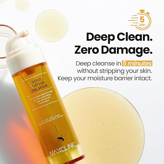 [K-Beauty] Gold Caviar Oil to Foam - All-in-One Korean Face Wash OilBased Foaming Facial Cleanser - Age-Defying, Moisturizing & Skin Firming Makeup Deep Cleansing Oil for Sagging Skin (3.88 fl oz)