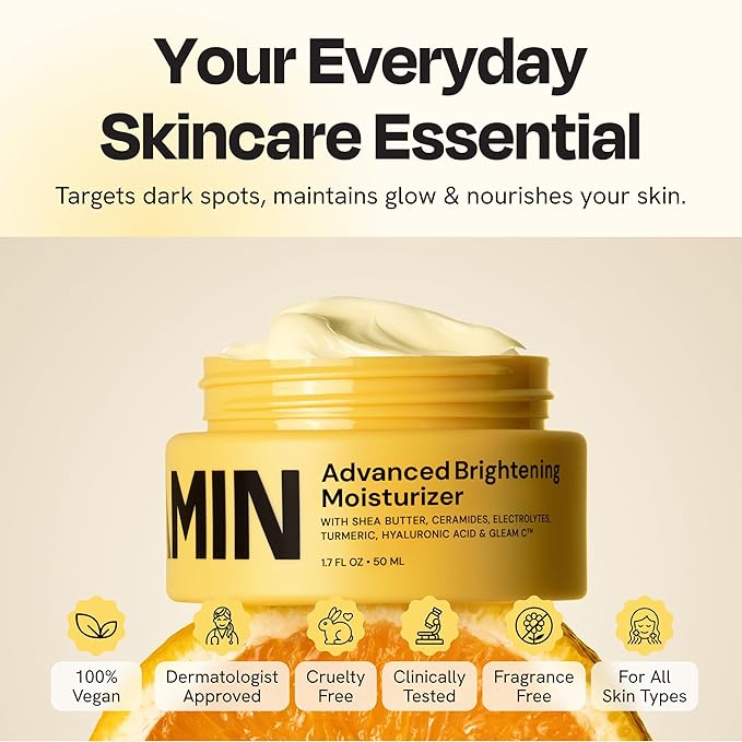 Gleamin Advanced Brightening Face Moisturizer - Face Cream for Women & Men with Vitamin C, Ceramides, Turmeric & Hyaluronic Acid - Faded Cream for Dark Spots, Uneven Skin Tone & Hydration - 1.7 fl oz