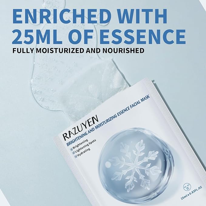 Brightening Hydrating Face Mask, Glowing & Moisturizing Face Mask with Niacinamide, Rosa Water and Arbutin, Rose Face Mask For All skin types, Added Fragrance Free,10 PCS