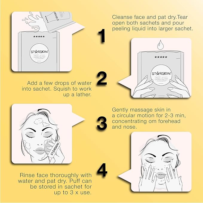 STARSKIN Glowstar, Facial Radiance Pads with Lactic and Glycolic Acid, AHA Exfoliant infused with Vitamin C Serum, Face Peeling Puff, Optimal for Soft Scrub, K Beauty Skincare