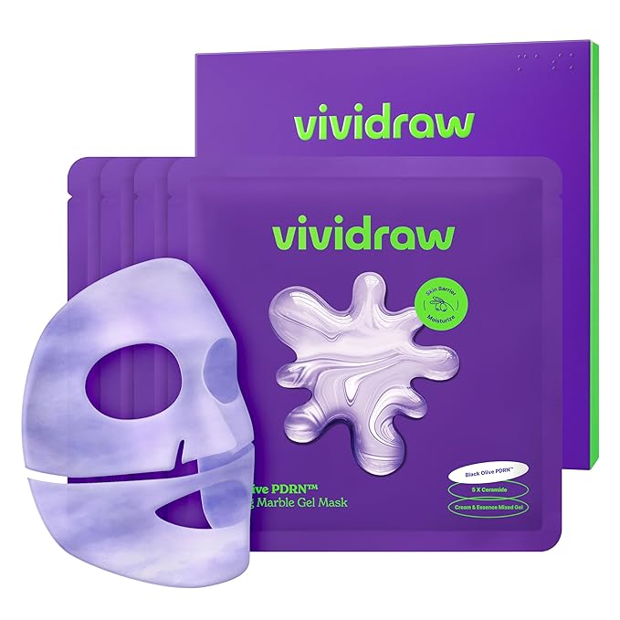 Black Olive PDRN™ Repairing Marble Gel Mask (4EA) | Real Hydrogel Korean Face Masks with Skin Barrier Repair Cream & Serum | Deep Hydration with Ceramides, Redness Relief, 24-Hour Radiance