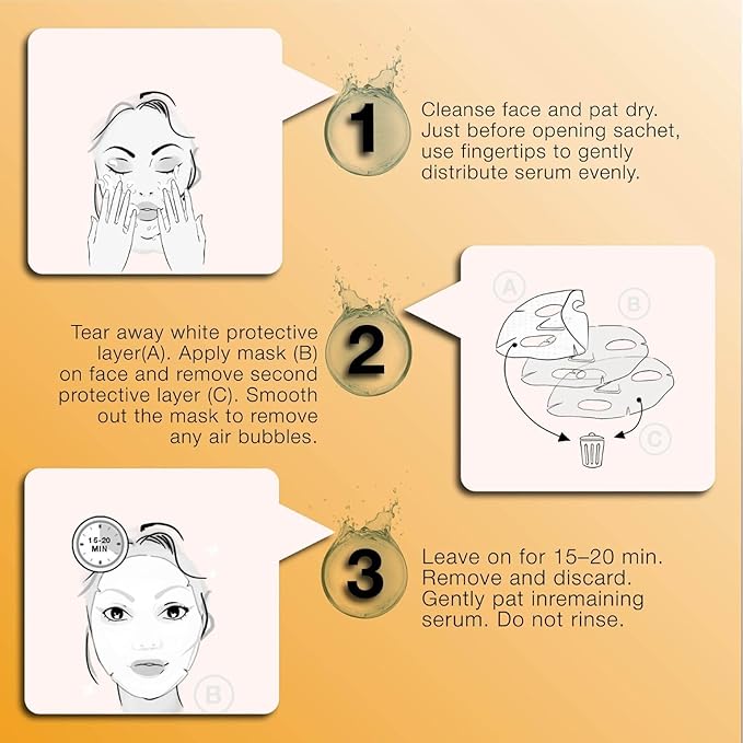 STARSKIN After Party 4x40g, Bio-Cellulose Brightening Face Mask for all Skin Types, Korean Skincare Mask infused with Vitamin C Serum and Niacinamide, Energizing and Soothing, K Beauty Skincare