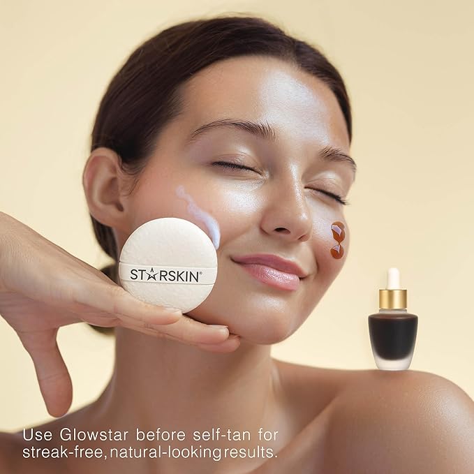 STARSKIN Glowstar, Facial Radiance Pads with Lactic and Glycolic Acid, AHA Exfoliant infused with Vitamin C Serum, Face Peeling Puff, Optimal for Soft Scrub, K Beauty Skincare