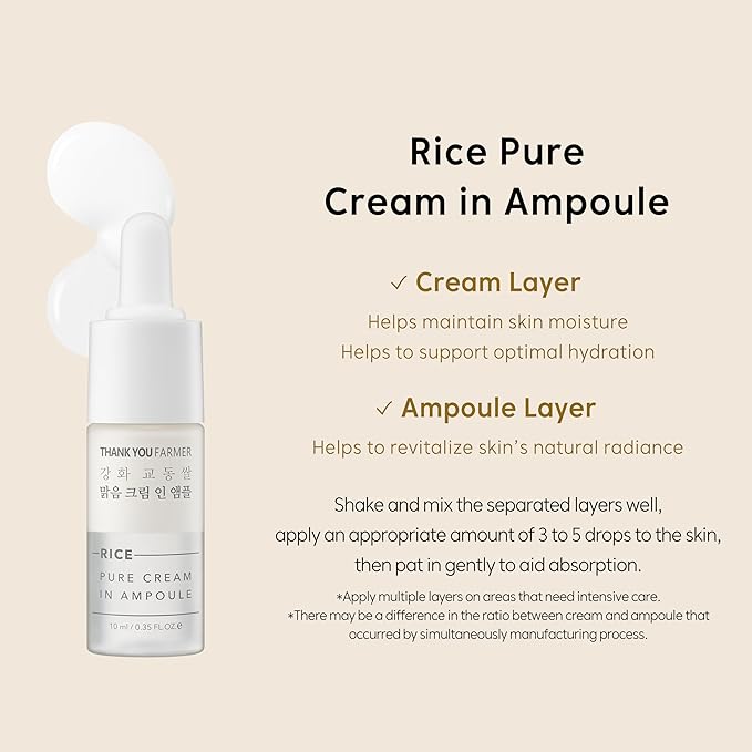 THANKYOU FARMER Rice Pure Skincare Set, Full Size Toner(7.03 fl oz) + Mini Size Ampoule(0.35 fl oz) Korean Skincare Set, Glass Skin