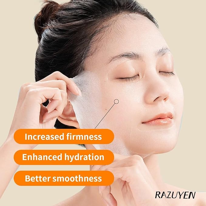 Firming and Moisturizing Sheet Face Masks ((Pack of 10)) with Hyaluronic Acid and Peptides, Reduce Fine Lines and Wrinkles, Hydrating & Anti-Aging Spa Face Mask, Facial Skin Care