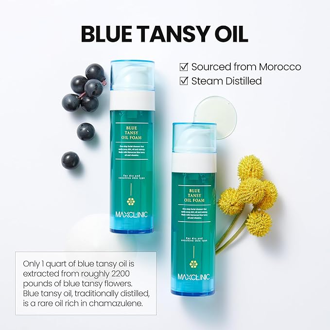[K-Beauty] Blue Tansy Oil to Foam - All-in-One Korean Face Wash OilBased Foaming Facial Cleanser - Excess Sebum & Oil Control - Makeup Deep Cleansing Oil for All Skin Types (3.88 fl oz)