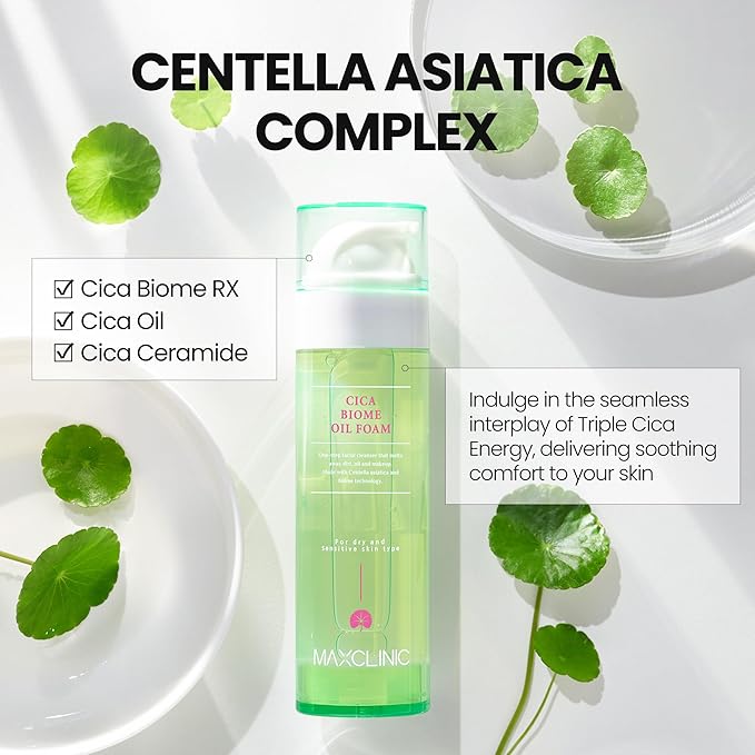 [K-Beauty] Cica Biome Oil to Foam - All-in-One Korean Face Wash OilBased Foaming Facial Cleanser - Deeply Hydrating & Moisturizing Makeup Deep Cleansing Oil for Sensitive Skin (3.88 fl oz)