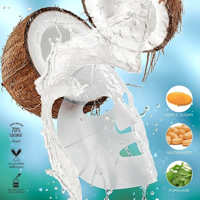 STARSKIN After Party 4x40g, Bio-Cellulose Brightening Face Mask for all Skin Types, Korean Skincare Mask infused with Vitamin C Serum and Niacinamide, Energizing and Soothing, K Beauty Skincare