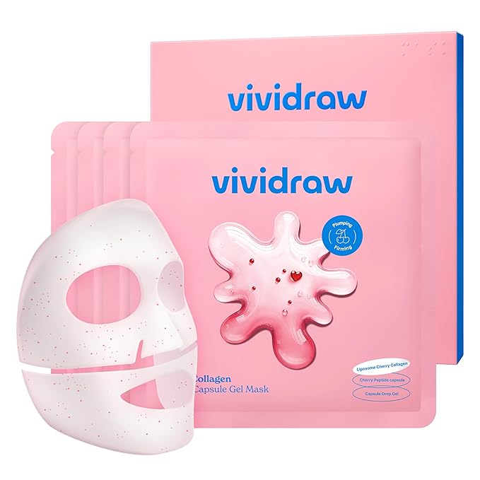 Cherry Collagen Firming Capsule Ampoule Gel Mask (4EA) | Real Hydrogel Korean Face Masks with Peptide | Anti-Aging, Fine Lines & Pore Minimizer | Boosts Elasticity & Enhances Glow Skin