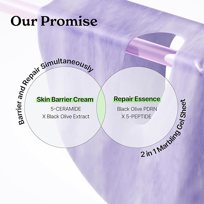 Black Olive PDRN™ Repairing Marble Gel Mask (4EA) | Real Hydrogel Korean Face Masks with Skin Barrier Repair Cream & Serum | Deep Hydration with Ceramides, Redness Relief, 24-Hour Radiance