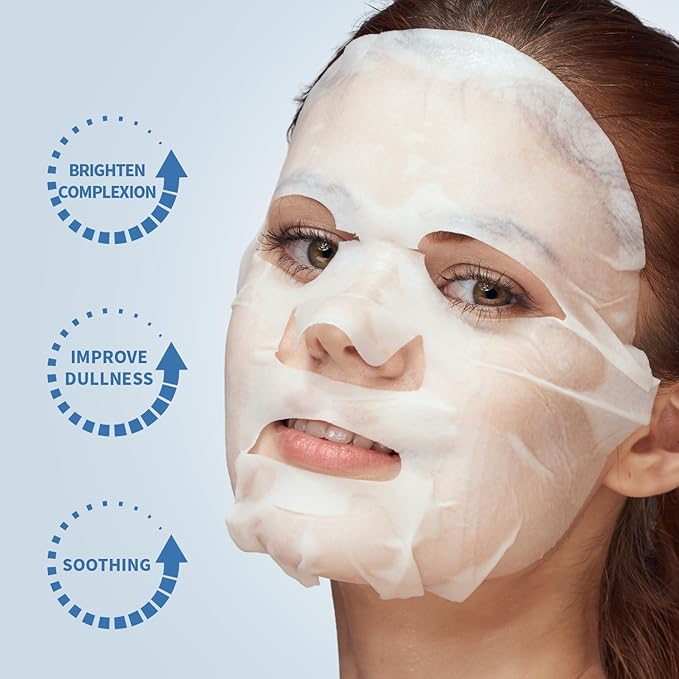 Brightening Hydrating Face Mask, Glowing & Moisturizing Face Mask with Niacinamide, Rosa Water and Arbutin, Rose Face Mask For All skin types, Added Fragrance Free,10 PCS