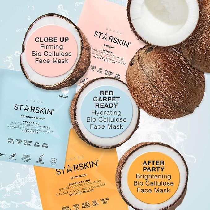 STARSKIN Red Carpet Ready Bio-Cellulose Face Mask – 1 Pack (40 g), Instant Hydration & “Glass-Skin” Glow, Coconut-Fermented Fiber, K-Beauty
